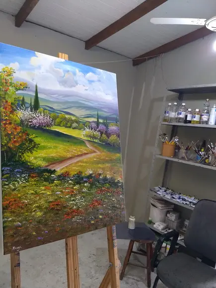 Quadros Pintura em Tela Paisagem Campo Florido Pessegueiro