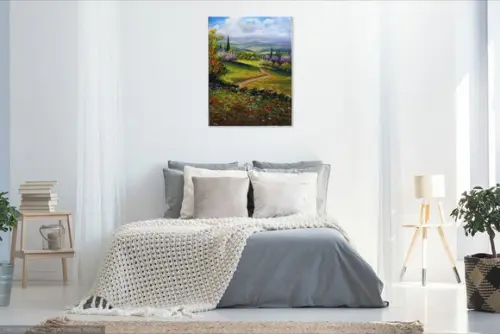 Quadros Pintura em Tela Paisagem Campo Florido Pessegueiro