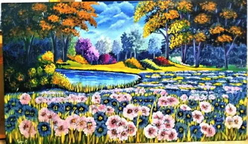 Quadros Pintura em Tela Paisagem Campo Florido Spring
