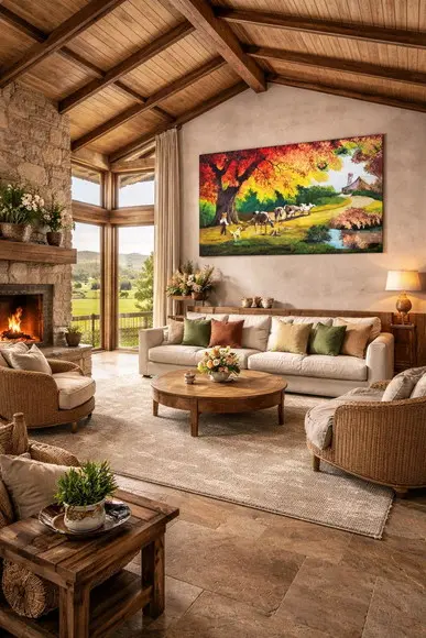 Quadros Pintura em Tela Paisagem Campo Menino Cão Gado