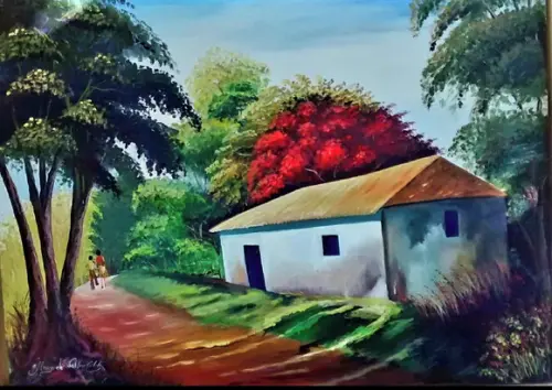 Quadros Pintura em Tela Paisagem Casa Caminho Bambuzal