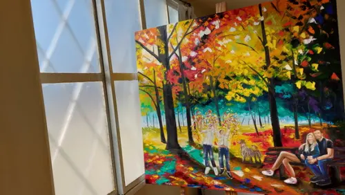 Quadros Pintura em Tela Paisagem Crianças Brincando Familia