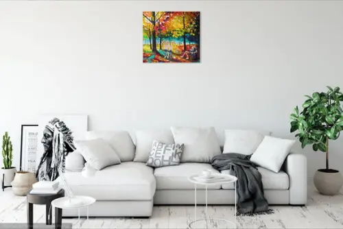 Quadros Pintura em Tela Paisagem Familia Crianças Brincando