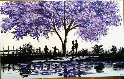 Quadros Pintura em Tela Paisagem Família Divertida Jacarandá
