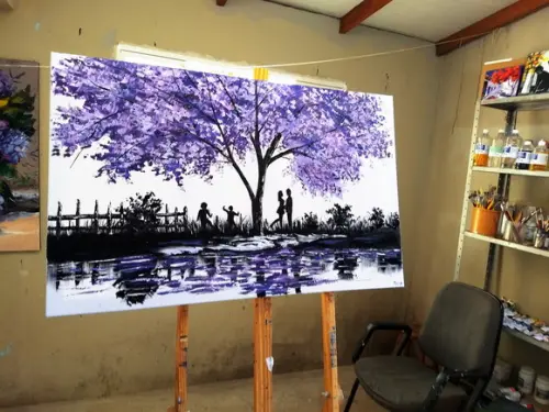 Quadros Pintura em Tela Paisagem Família Divertida Jacarandá