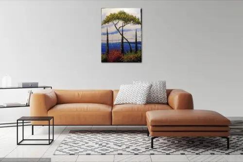Quadros Pintura em Tela Paisagem Mar Barco a Vela Praia