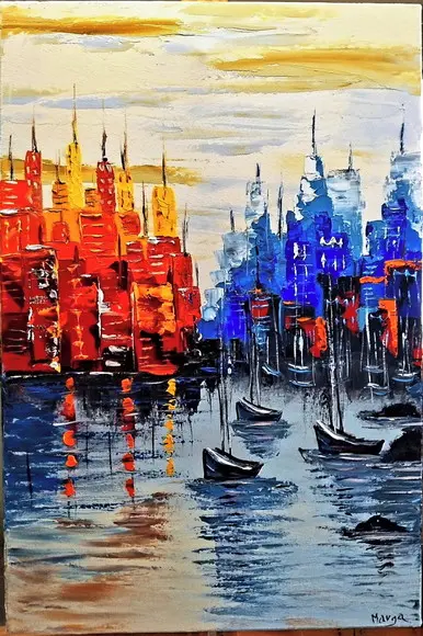 Quadros Pintura em Tela Paisagem Marina Abstrato Moderno