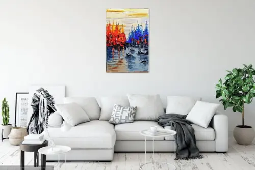 Quadros Pintura em Tela Paisagem Marina Abstrato Moderno