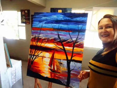 Quadros Pintura em Tela Paisagem Marina Por do Sol no Mar