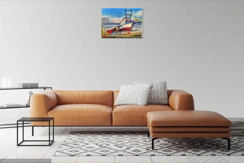 Quadros Pintura em Tela Paisagem Marina Praia Mar Barcos
