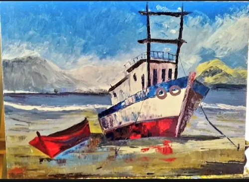 Quadros Pintura em Tela Paisagem Marina Praia Mar Barcos