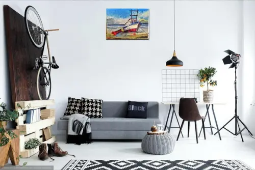 Quadros Pintura em Tela Paisagem Marina Praia Mar Barcos