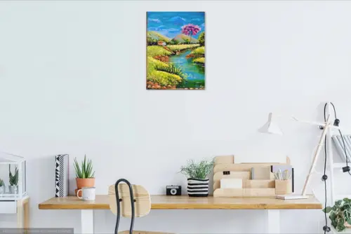 Quadros Pintura em Tela Paisagem Montanhas Ipê Rosa