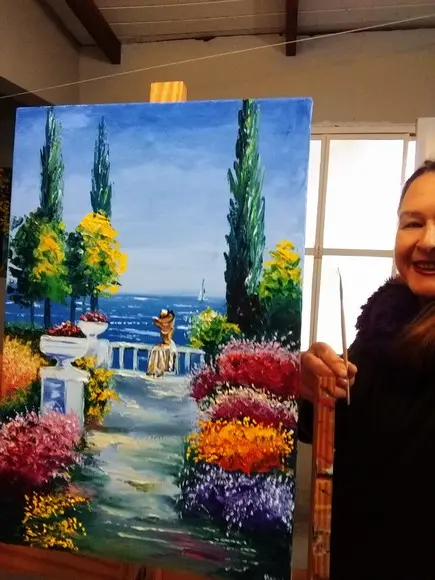 Quadros Pintura em Tela Paisagem Praia Mulher Brisa do Mar