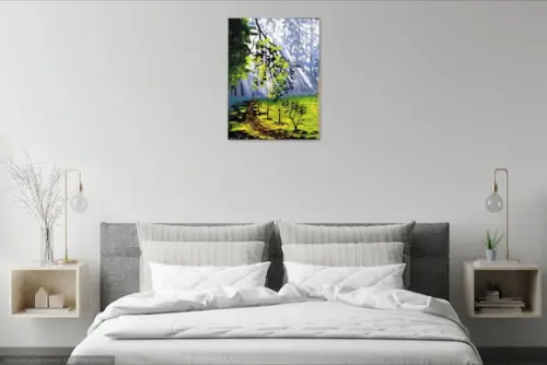 Quadros Pintura em Tela Paisagem Raios de Sol na Floresta