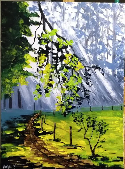 Quadros Pintura em Tela Paisagem Raios de Sol na Floresta