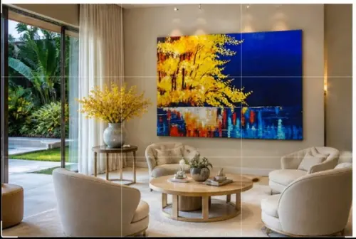 Quadros Pintura em Tela Paisagem Reflexo na Água Yelow Blue