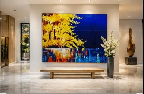 Quadros Pintura em Tela Paisagem Reflexo na Água Yelow Blue