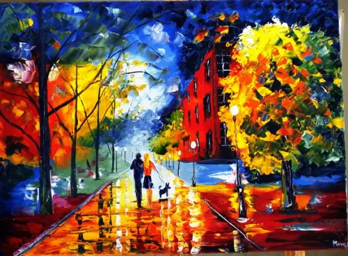 Quadros Pintura em Tela Paisagem Urbana Abstrato Moderno Dog