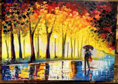 Quadros Pintura em Tela Paisagem Urbana Abstrato Rua Molhada