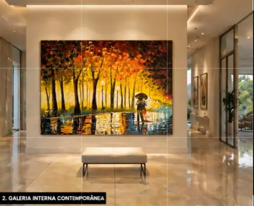 Quadros Pintura em Tela Paisagem Urbana Abstrato Rua Molhada