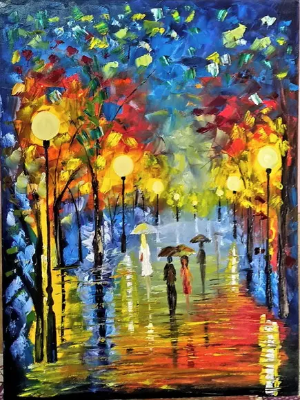 Quadros Pintura em Tela Paisagem Urbana Chuva de Outono