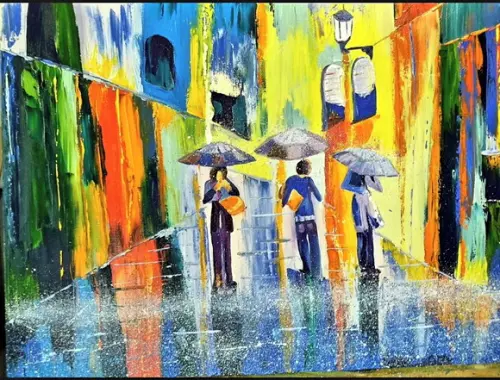 Quadros Pintura em Tela Paisagem Urbana Chuva Neblina
