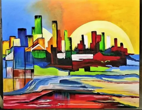 Quadros Pintura em Tela Paisagem Urbana Cidade Imaginária