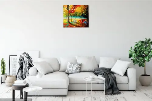 Quadros Pintura em Tela Paisagem Urbana Familia Brincando