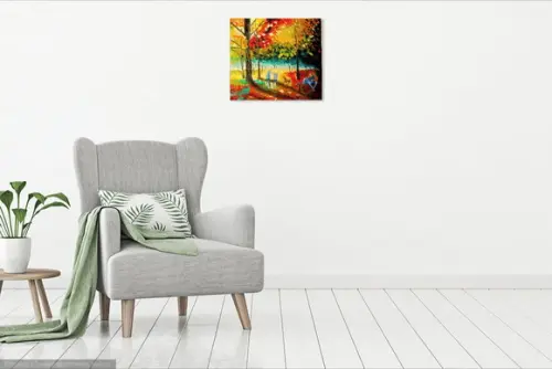 Quadros Pintura em Tela Paisagem Urbana Familia Brincando