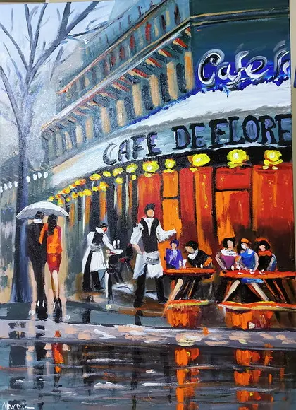 Quadros Pintura em Tela Paisagem Urbana París Café de Flore