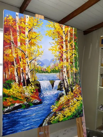 Quadros Pintura em Tela Rio Floresta de Bétulas Black Friday