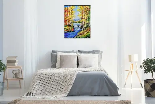Quadros Pintura em Tela Rio Floresta de Bétulas Black Friday