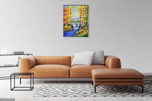 Quadros Pintura em Tela Rio Floresta de Bétulas Black Friday