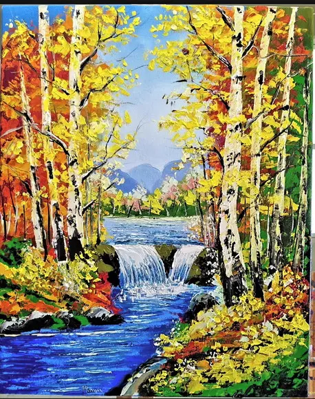 Quadros Pintura em Tela Rio Floresta de Bétulas Black Friday