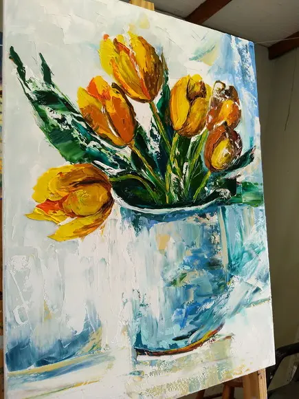 Quadros Pintura em Tela Tulípas Amarelas Black Friday