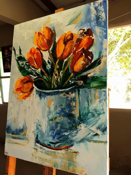 Quadros Pintura em Tela Tulípas Amarelas Black Friday