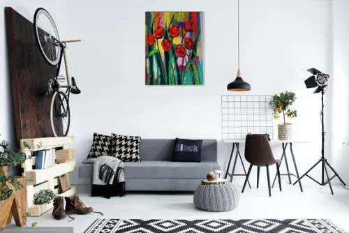 Quadros Pintura em Tela Tulípas Vermelhas Black Friday