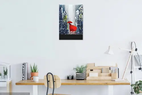 Quadros Pintura em Tela Urbana Chuva Red Dress Black Friday