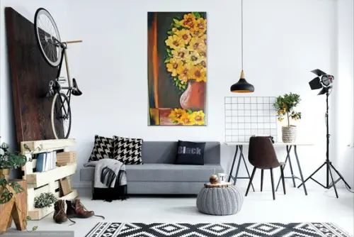 Quadros Pintura Flores Amarelas Vaso de Barro Black Friday