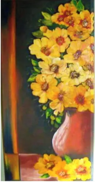 Quadros Pintura Flores Amarelas Vaso de Barro Black Friday