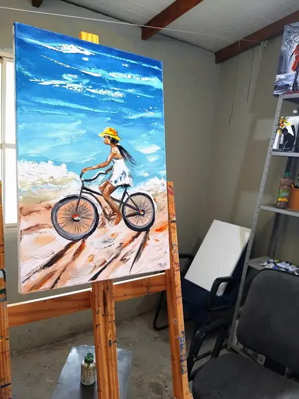 Quadros Pintura Mar Pedalando na Praia Presente de Natal