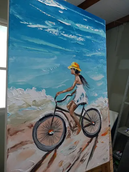 Quadros Pintura Mar Pedalando na Praia Presente de Natal