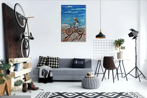 Quadros Pintura Mar Pedalando na Praia Presente de Natal