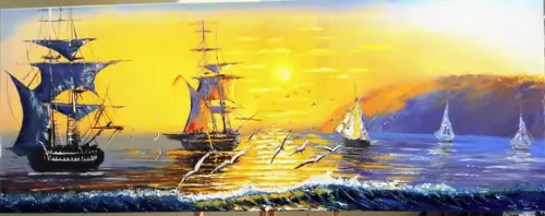 Quadros Pintura Mar Por do Sol Caravelas Presente de Natal