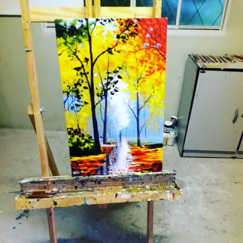 Quadros Pintura Paisagem Caminhada na Floresta Black Friday
