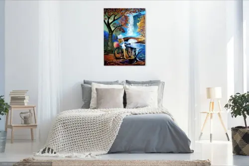 Quadros Pintura Paisagem Cachoeira Mulher Bike Black Friday
