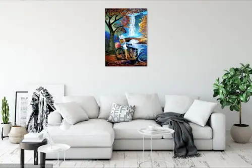 Quadros Pintura Paisagem Cachoeira Mulher Bike Black Friday
