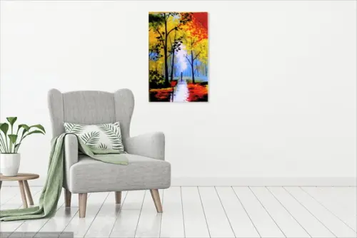 Quadros Pintura Paisagem Caminhada na Floresta Black Friday