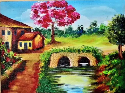 Quadros Pintura Paisagem Caminho Casa Canal Black Friday